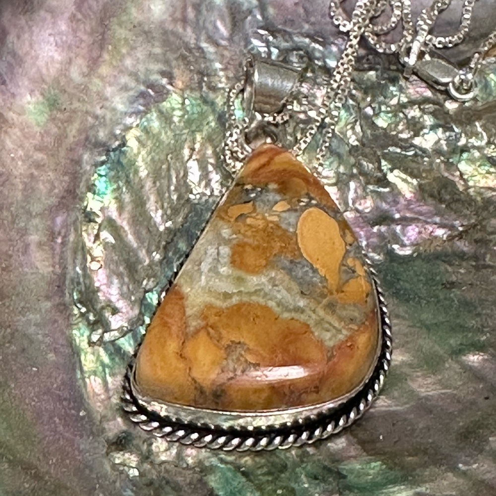 Bumblebee Jasper 925 Teardrop Pendant Necklace U - Picture 2 of 5